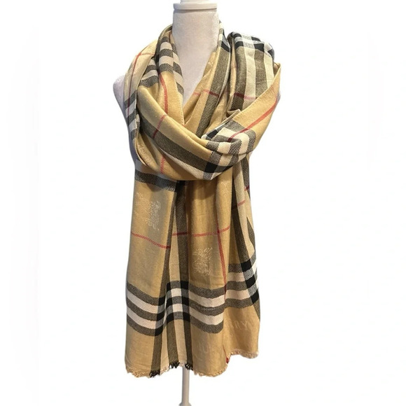 Burberry Tan and Black Checkered Scarf - Picture 2 of 10